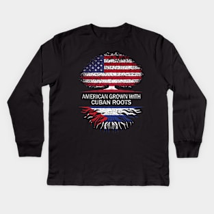 American Grown with Cuban Roots USA Flag Kids Long Sleeve T-Shirt